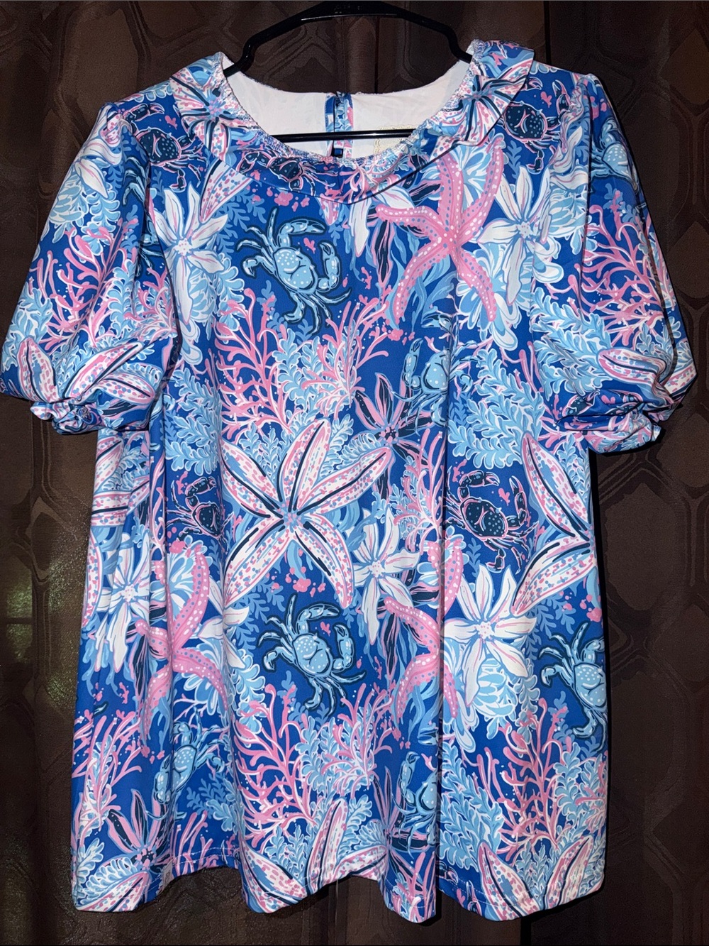 Simply Southern Blue & Pink Sea Life Puff-Sleeve Tunic